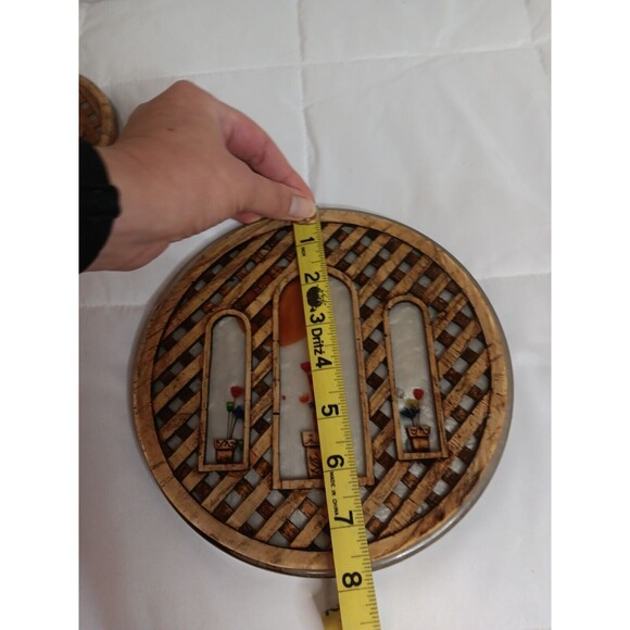 Vintage Trivet Set 70s Basket Weave With Floral Accent - Picture 6 of 7